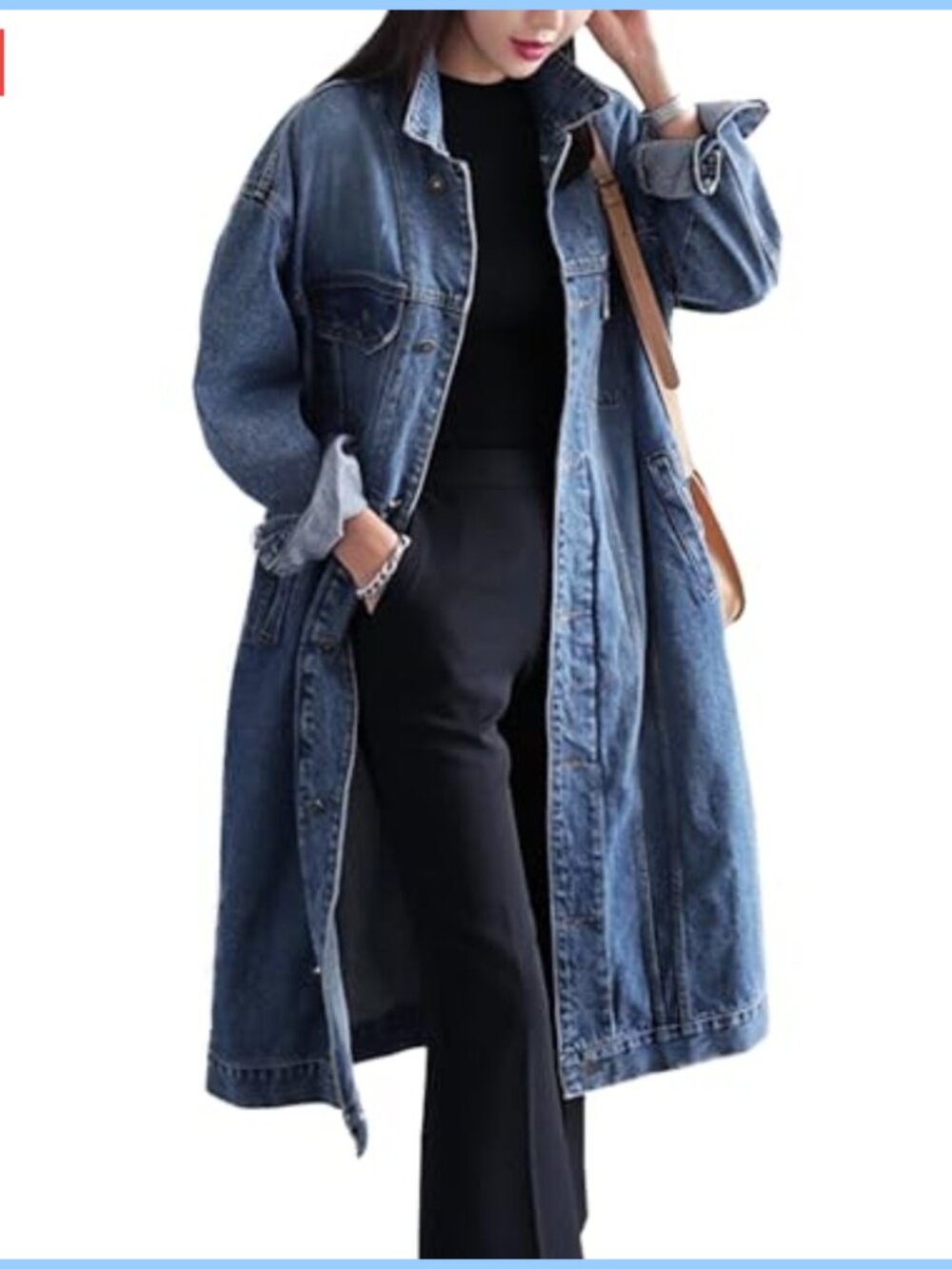 Women's Long Denim Jacket Plus Size Button Down Trench Coat Oversized